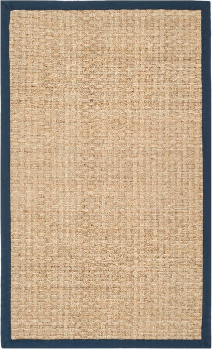 SAFAVIEH Natural Fiber Collection Accent Rug - 3' x 5', Natural & Blue, Border Basketweave Seagrass Design, Easy Care, Ideal for High Traffic Areas in Entryway, Living Room, Bedroom (NF114E)