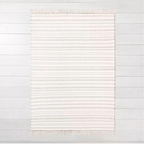 Size 7'x10' Color Gray Stripe with Fringe Area Rug - Hearth & Hand™ with Magnolia