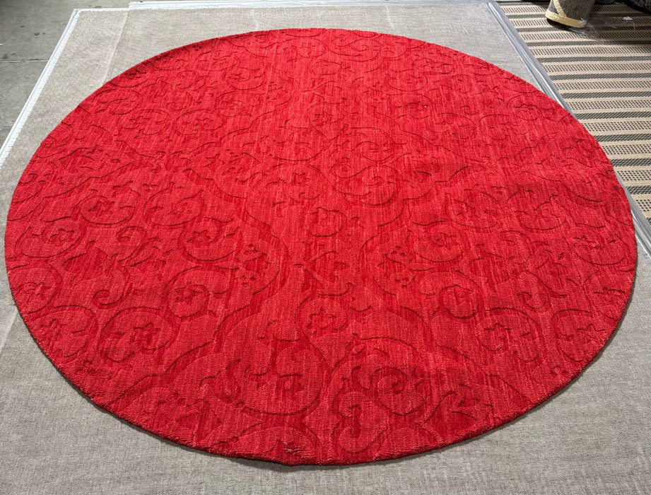 Size 8ft Round Color Red Hand Made Wool Hand Woven Area Rug