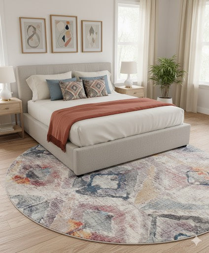 Round 8ft Dark White Beige Contemporary Modern Area Rug