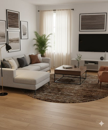 Round 8ft Red Abstract Modern Area Rug