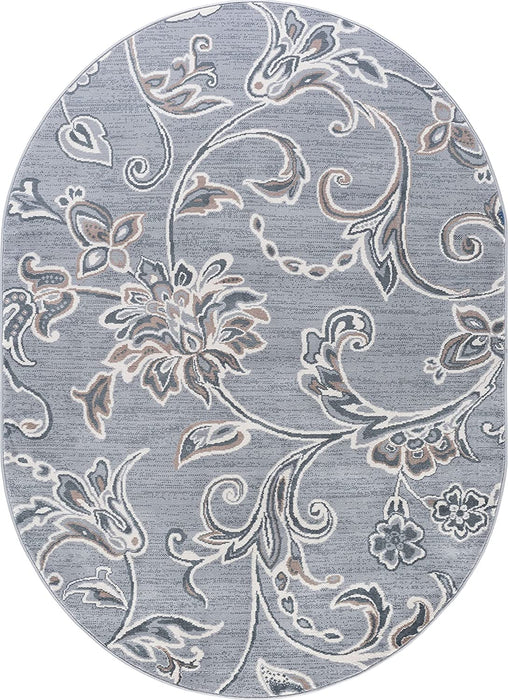 5' x 7' Oval Garland Transitional Floral Gray Oval Area Rug