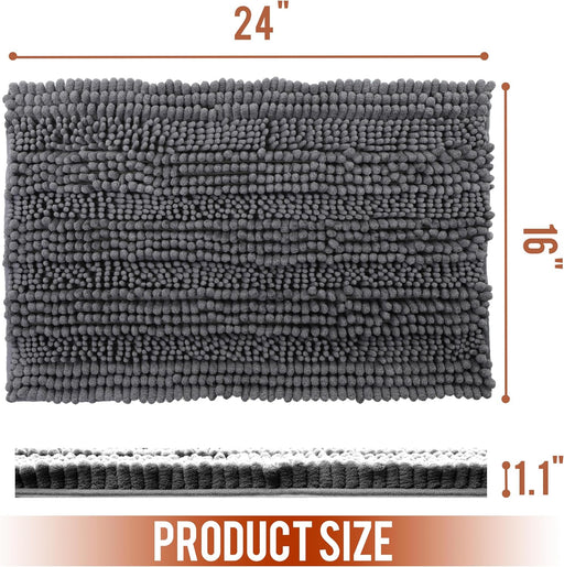 Citylife Chenille Bathroom Rugs, Super Soft Non-Slip Absorbent Plush Bath Mat, Durable and Machine Washable - Ideal for Showers, Tubs, and Doorways（Dark Gray, 24"x 16"）