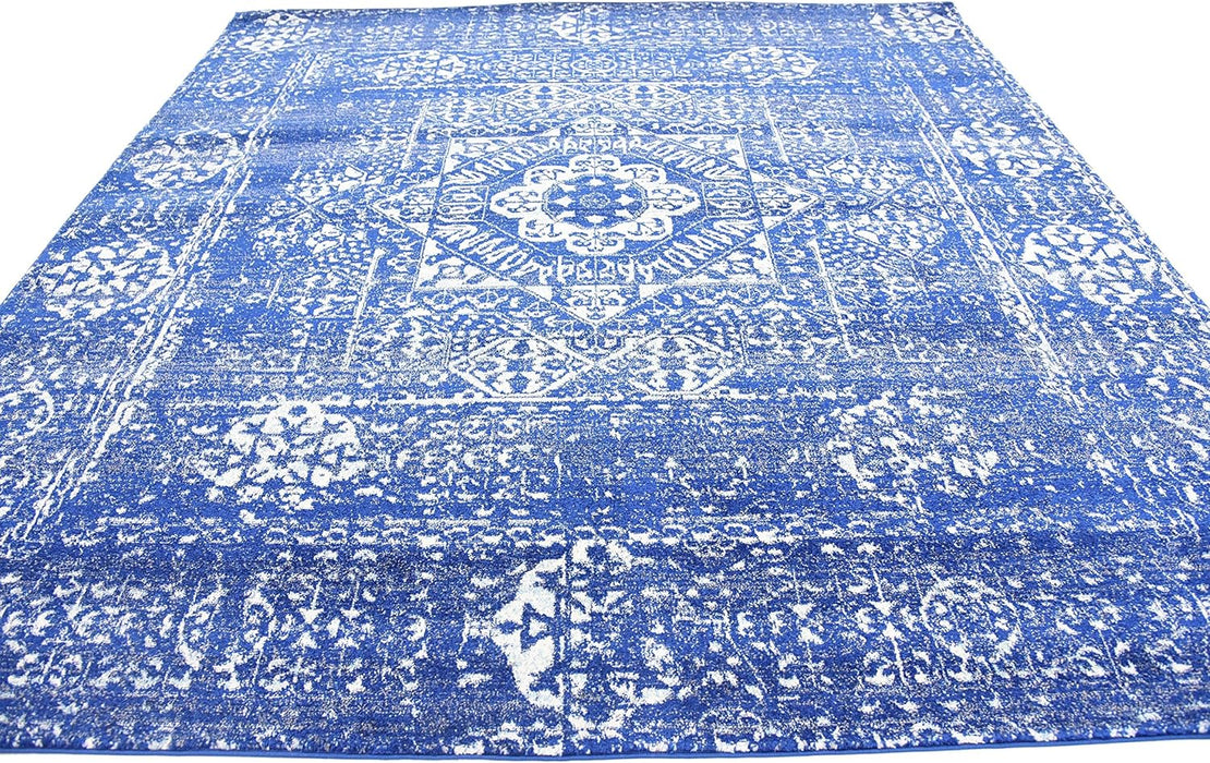 8 ft 4 in Square  Royal Blue/Ivory Classic Southwestern Distressed Casual Design Area Rug By Unique Loom Tradition Collection