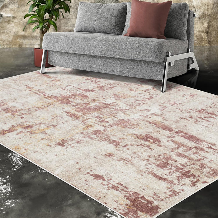 5x7 Modern Accent Rug in Ivory with Vermilion Abstract Weathered Texture Design (4' 11" x 7' 0") By Allstar Rugs