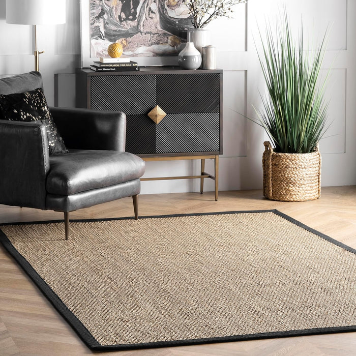 3x5 Black Elijah Seagrass Solid Farmhouse Style, Cotton Bordered, Basketweave, Natural Fiber Area Rug by nuLOOM