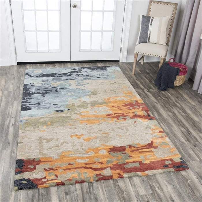 5' x 8' Tan/Gray/Black/Orange/Red/Gold/Aqua Area Rug by Rizzy Home Alora Decor Lapis