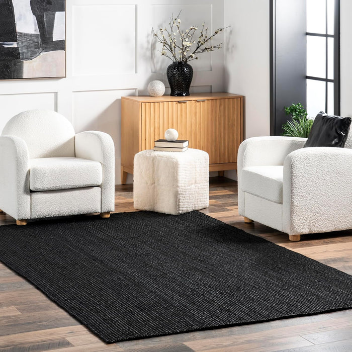 3x5 Black Rigo Jute Solid Farmhouse Design, Natural Fiber Hand Woven Area Rug by nuLOOM