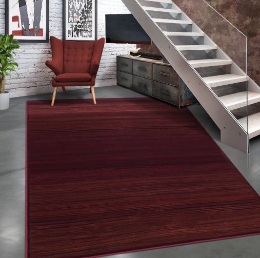 5x7 (4' 11" x 7' 0") Red Modern Area Rug with Vermilion Abstract Combed Texture design by Allstar