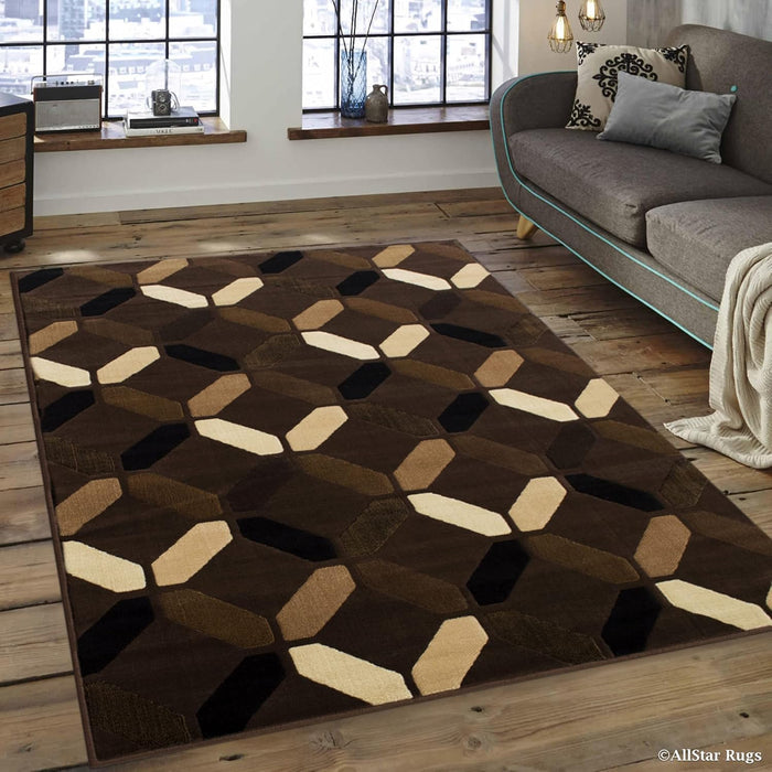 5x7 (4' 11" x 6' 11") Chocolate and Mocha Modern and Contemporary with Ivory and Espresso Diamond Design