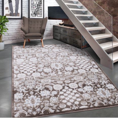 5x7 (4' 11" x 7' 0") Brown Traditional Area Rug with White Peshawar Mahal design by Allstar