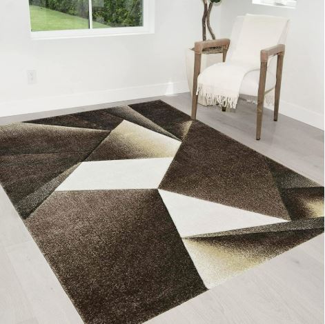 5' x 7' Cappuccino and Multicolor HR Triangle Boxes Thick Soft Plush 3D Textured Ruh Area Rugs,