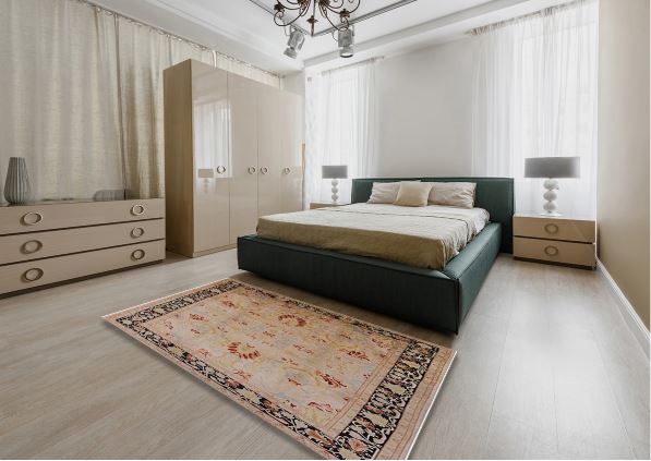7x9 Sienna Brown Mid-Century Modern Oriental Area Rug