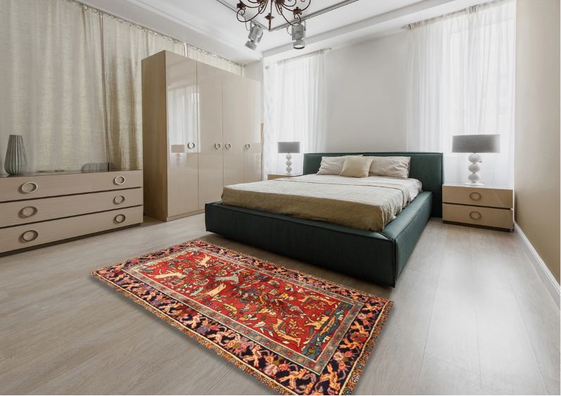 5x8 Red Traditional Animal Rug