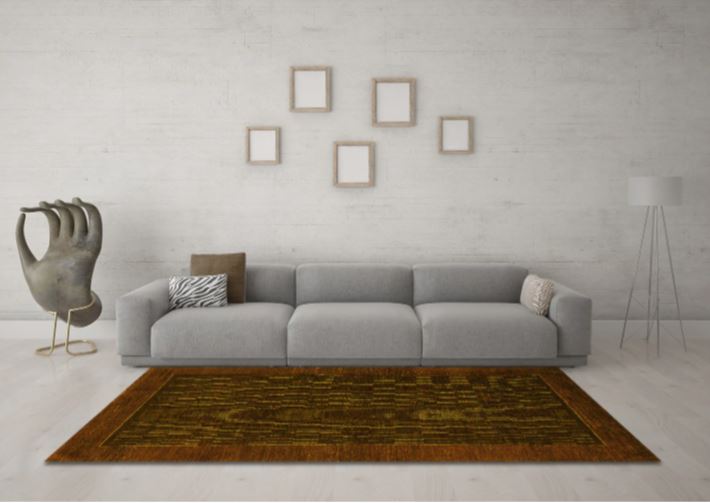 8x12 Yellow Machine Washable Abstract Modern Rug