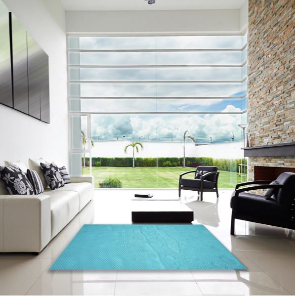 8'x8' Square Patterned Bright Cyan Blue Area Rug