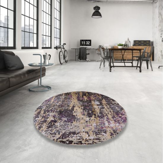 5'ft Round Black Mid-Century Modern Black Oriental Area Rug
