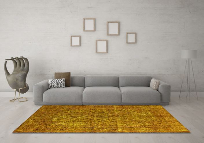 8ft Round Yellow Machine Washable Oriental Industrial Area Rug