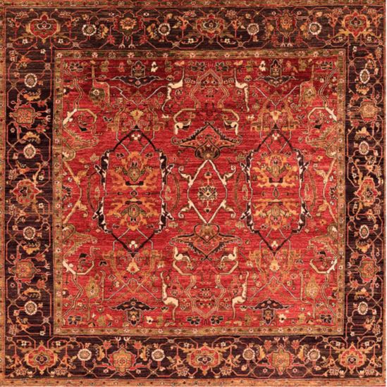 4ft Round Machine Washable Oriental Orange Industrial Area Rug