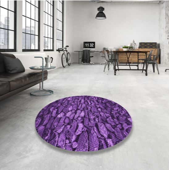 5ft Round Purple Patterned Area Rug