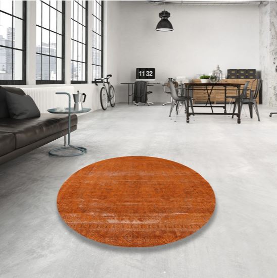 4ft Round Orange Red Orange Mid-Century Modern Oriental Area Rug