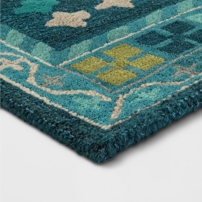 Size 5'X7' Color Teal Blue Persian Wool Tufted Area Rug