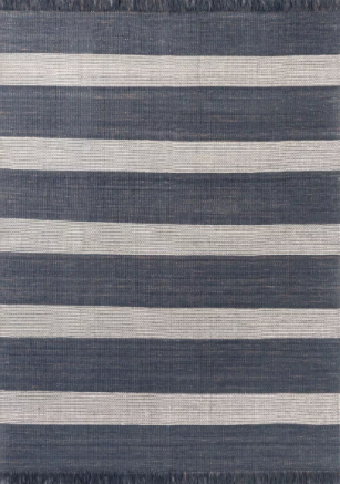 Size 9'x12' Color Blue Highland Hand Woven Striped Jute/Wool Area Rug