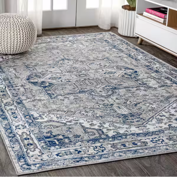 Modern Persian Vintage Grey/Navy 8 ft. x 10 ft. Medallion Light Area Rug By JONATHAN Y