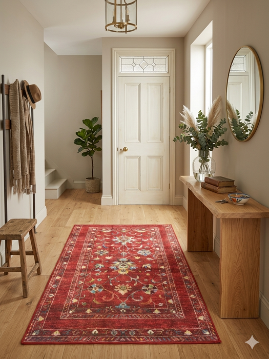 3' x 5' Rectangular Red Multicolor Floral Traditional Area Rug