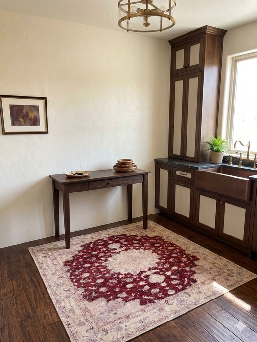 5' x 5' Square Red Ivory Medallion Vintage Area Rug
