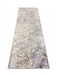 2.8' x 8' runner ivory gray & blue marble swirl abstract modern area rug isolated on a white background.