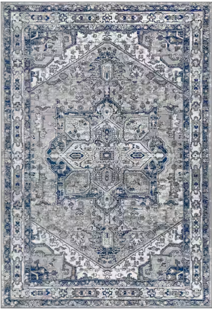 Modern Persian Vintage Grey/Navy 8 ft. x 10 ft. Medallion Light Area Rug By JONATHAN Y