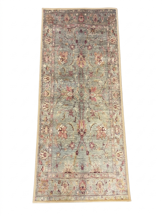 2' x 5' Runner Sage Green & Blush Floral Traditional Washable Area Rug isolated on a white background.