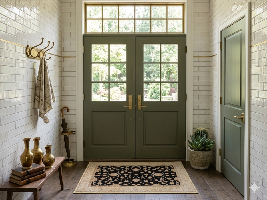 2' x 3' Rectangular Black & Ivory Floral Traditional Area Rug placed in an elegant entryway.