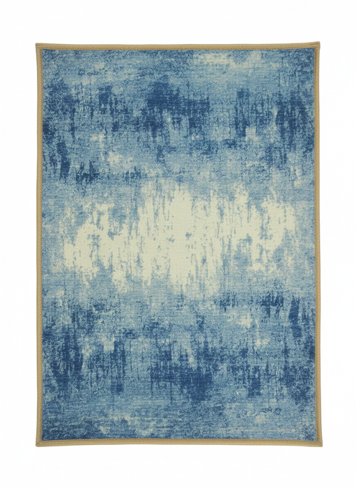 2' x 3' Rectangular Blue Abstract Washable Area Rug featuring a bold, textured design in varying shades of blue, perfect for modern spaces.