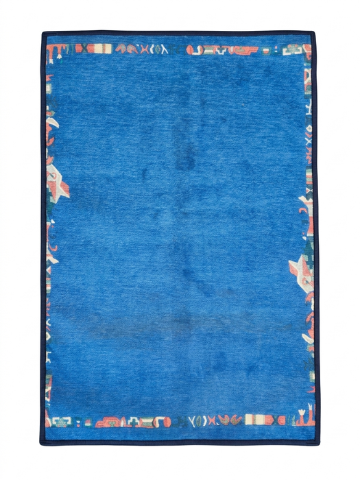 2' x 3' Rectangular Blue Multicolor Border Modern Washable Area Rug displayed on a white background.