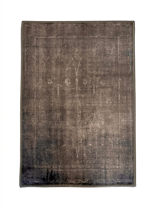 2' x 3' Rectangular Brown Distressed Minimalist Vintage Area Rug isolated on a white background.