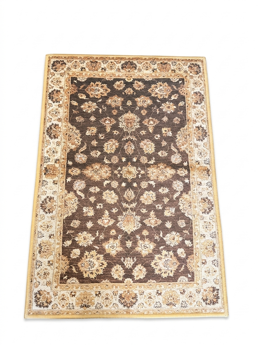 2' x 3' Rectangular Brown & Ivory Floral Traditional Washable Area Rug displayed on a plain background.