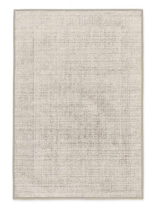2' x 3' Rectangular Ivory & Beige Distressed Abstract Modern Washable Area Rug displayed on a plain background.