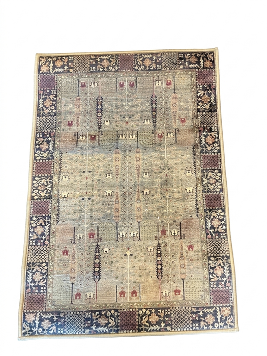 2' x 3' Rectangular Ivory Blue Geometric Tribal Traditional Area Rug isolated on a white background.