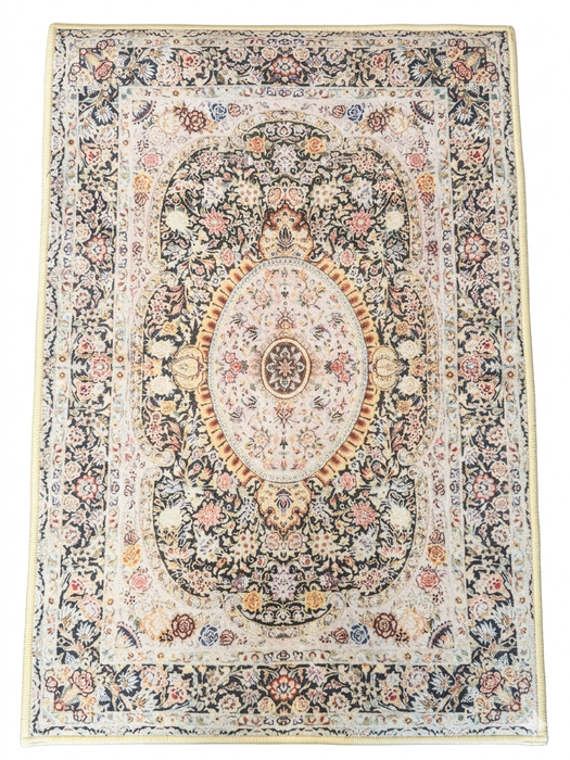 2' x 3' Rectangular Ivory Multi Color Floral Medallion Traditional Area Rug isolated on a white background.