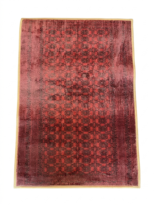 2' x 3' Rectangular Red & Black Geometric Medallion Traditional Washable Area Rug isolated on a white background.