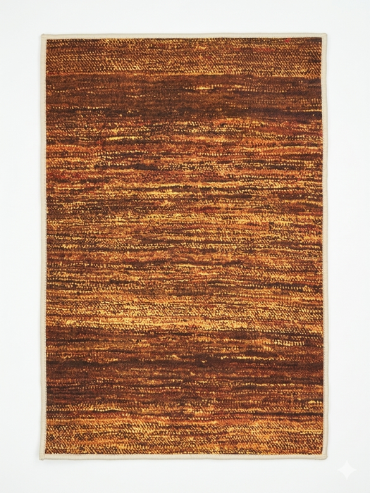2' x 3' Rectangular Rust Gold Distressed Abstract Modern Washable Area Rug displayed on a white background, highlighting its textured rust, brown, and gold abstract design.