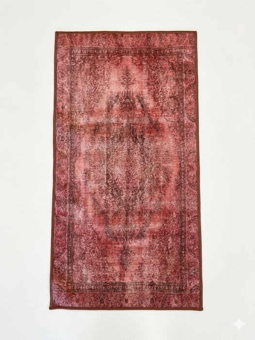 2' x 4' Rectangular Pink & Rose Distressed Medallion Vintage Washable Area Rug displayed on a plain background.
