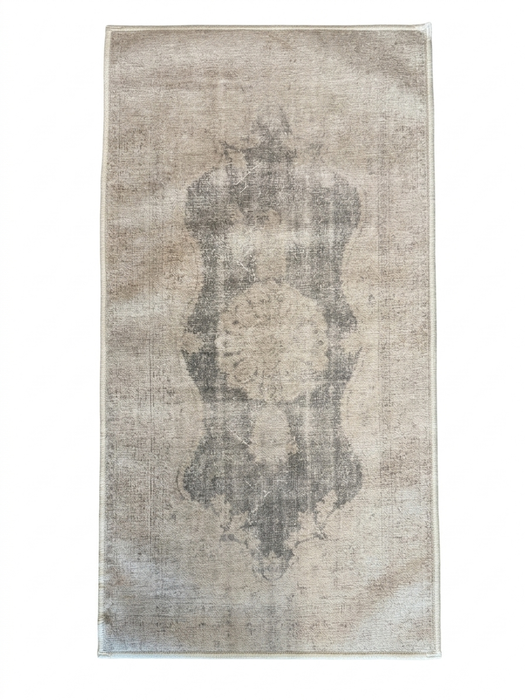 2' x 4' Runner Gray & Ivory Distressed Medallion Traditional Washable Area Rug isolated on a white background.