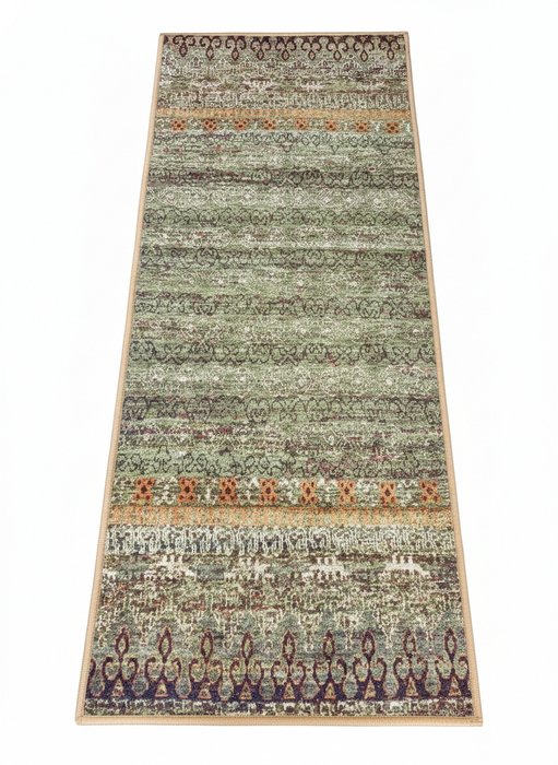 2' x 5' Rectangular Sage Green Multicolor Washable Area Rug
