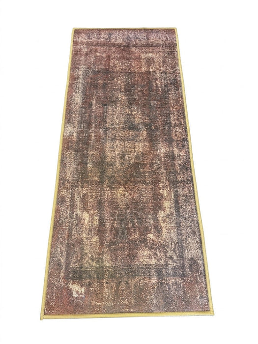 2' x 5' Runner Brown & Beige Distressed Vintage Traditional Washable Area Rug isolated on a white background.