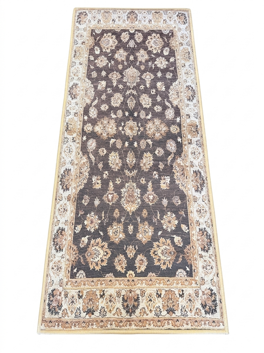 2' x 5' Runner Charcoal & Ivory Floral Traditional Washable Area Rug displayed on a plain background.