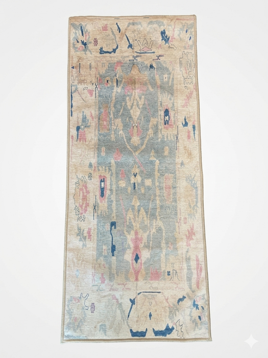 2' x 5' Runner Ivory Blue Distressed Tribal Modern Washable Area Rug displayed on a white background.