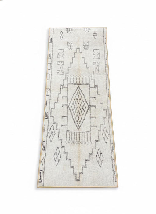 2' x 5' Runner Ivory Gray Tribal Geometric Southwestern Area Rug isolated on a white background.